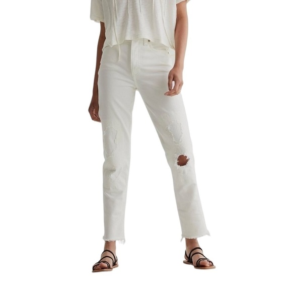 LUCKY Brand White Distressed Highrise Drew Mom Jean Size 8/29 - Picture 1 of 8